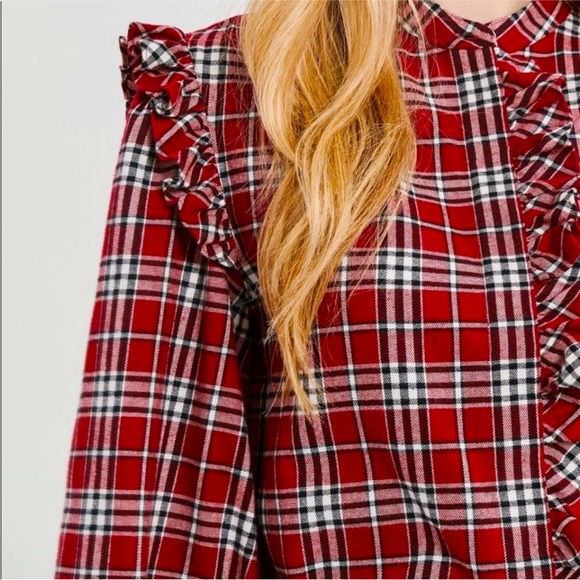 NWT Something Navy Flannel Plaid Ruffle Shirt Sz XL - Picture 4 of 11